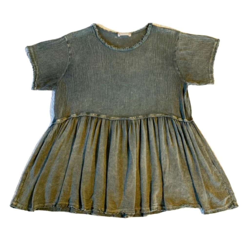 Altar’d State Distressed Raw Edge Babydoll Top (Olive Green) Size Small 